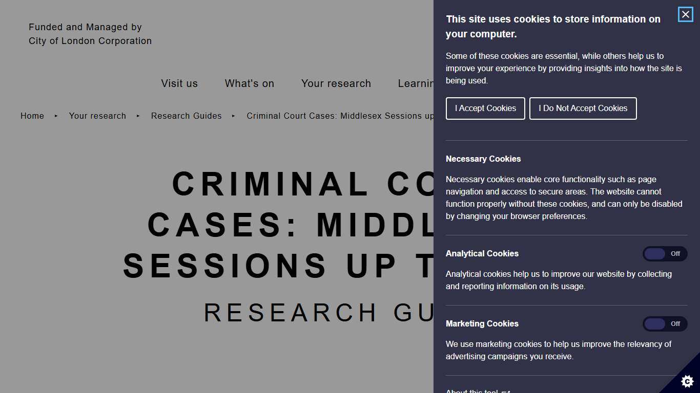 Criminal court cases: Middlesex Sessions up to 1889 London Archives