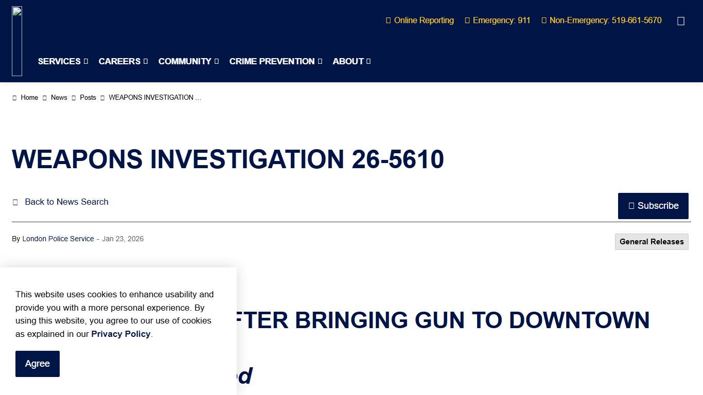 WEAPONS INVESTIGATION 26-5610 London Police Service